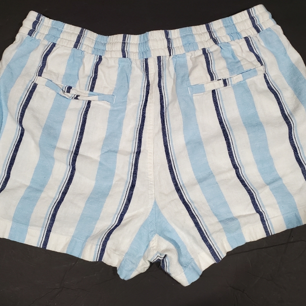 J.Crew Cotton Linen In Stripe High Rise Elastic/Tie Waist Shorts Size M EUC - Picture 3 of 8